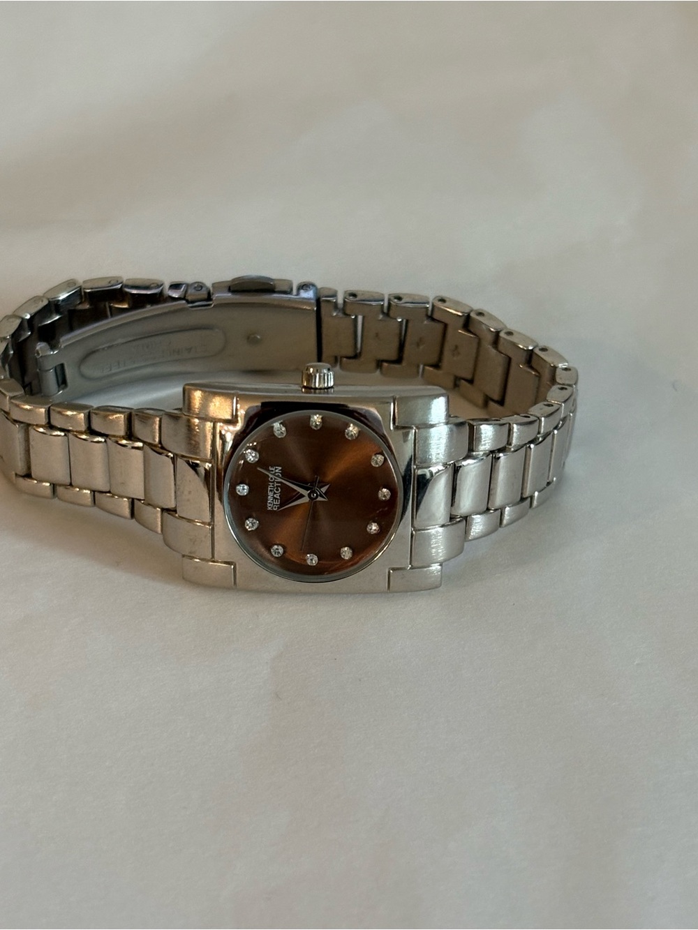 Kenneth Cole Reaction Silver Bracelet Watch with Brown Sunburst Dial